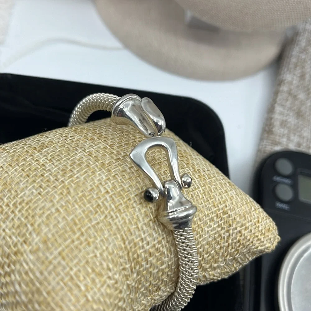 Vintage Joseph Esposito ESPO 925 Sterling Silver Mesh Hook Bracelet 7" - Picture 5 of 14
